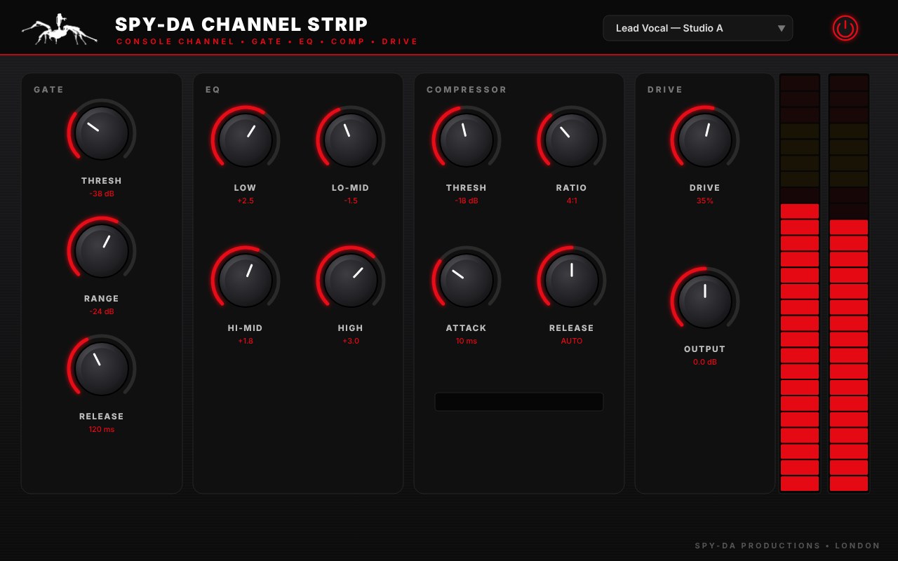 Spy-da Channel Strip plugin interface